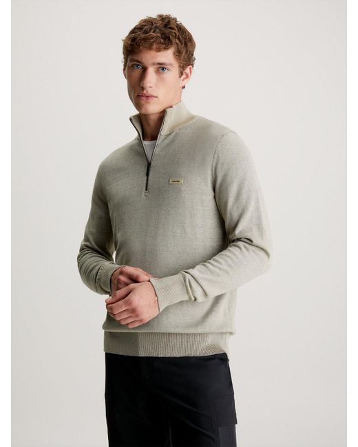 Pull A Col Zippe En Soie Et Coton Calvin Klein pour homme en coloris Gris Lyst