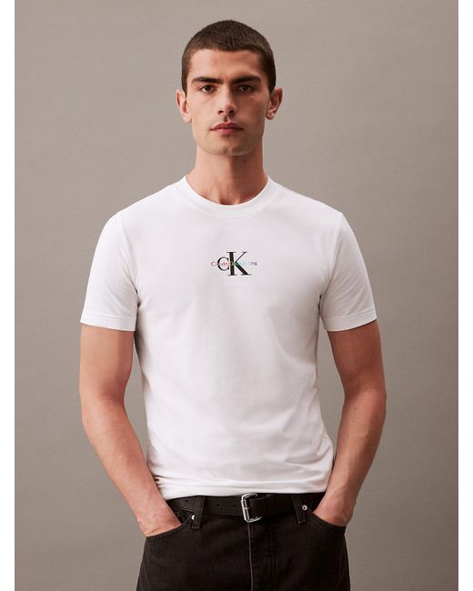 Calvin Klein White Slim Monogram T-shirt - Pride for men
