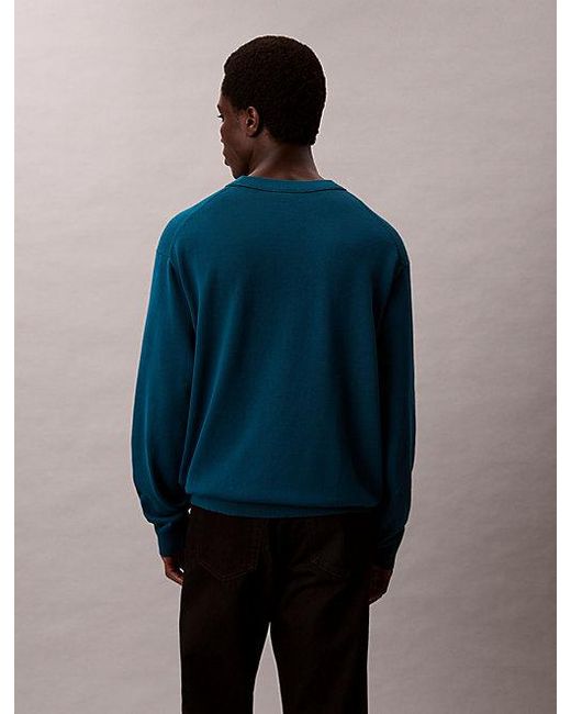 Calvin Klein Blue Relaxed Cotton Monogram Jumper for men