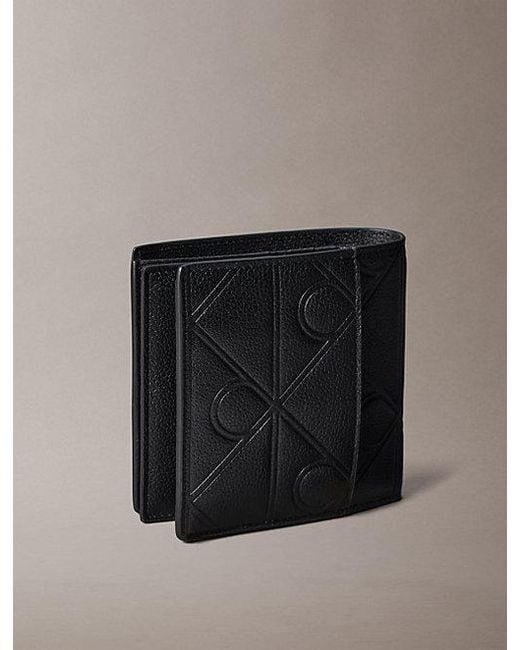 Calvin Klein Black Full Grain Leather Rfid Trifold Wallet for men