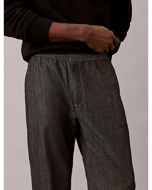 Calvin Klein Black Jeans Cotton Chambray Drawstring Trousers for men