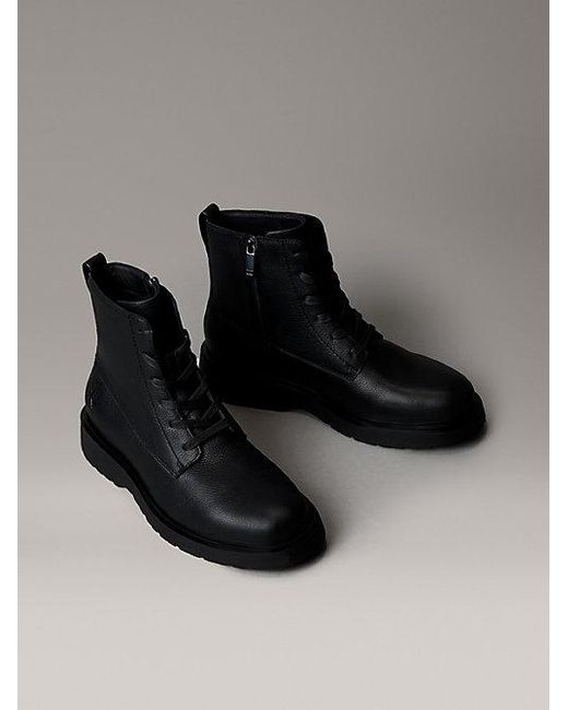 Calvin Klein Black Jeans Leather Zip Lace Up Boots for men