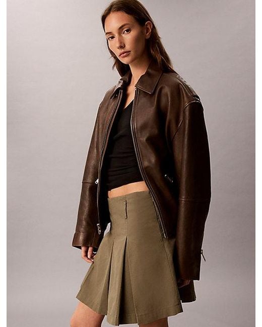 Calvin Klein Brown Jeans Canvas Pleated Mini Skirt
