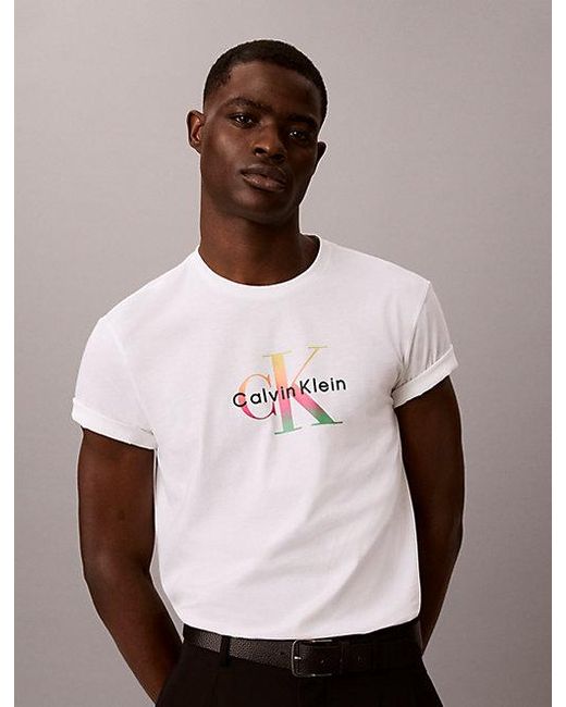 Calvin Klein White Jeans Monogram T-Shirt Pride for men