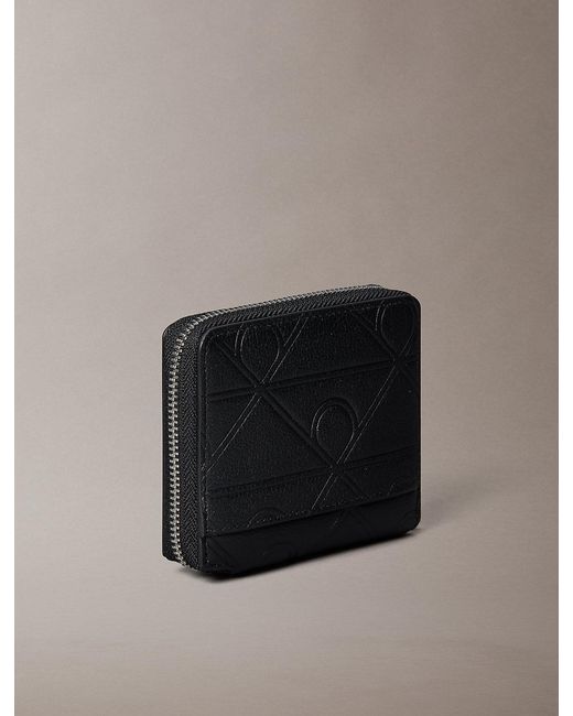 Calvin Klein Black Allover Monogram Logo Zip Bifold Wallet for men