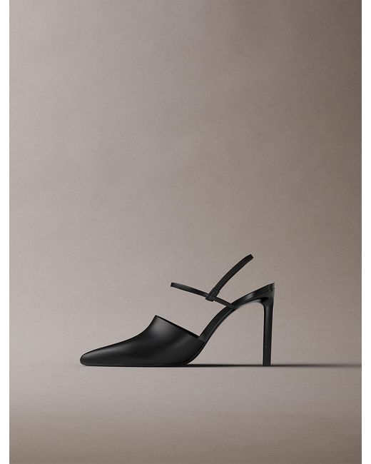 Calvin Klein Gray Leather Slingback Stiletto Pumps