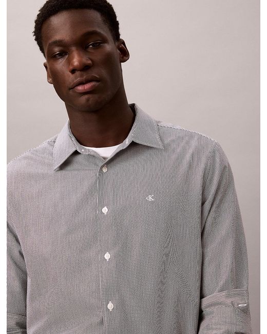 Calvin Klein White Yarn-Dyed Stripe Seersucker Shirt for men