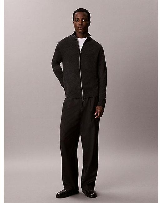 Calvin Klein Black Merino Wool Zip Up Cardigan for men