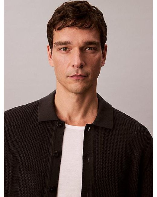 Calvin Klein Button-Down Overhemd Van Katoen Mesh in het Black voor heren