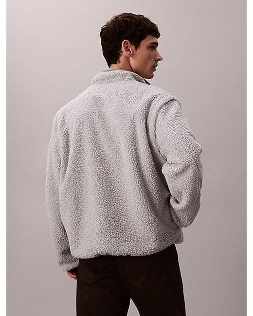 Calvin Klein Gray Sport Reversible Sherpa Fleece Zip Up Jacket for men