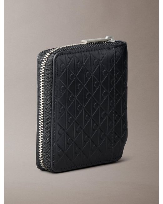 Calvin Klein Black Embossed Allover Monogram Zip Bifold Wallet for men