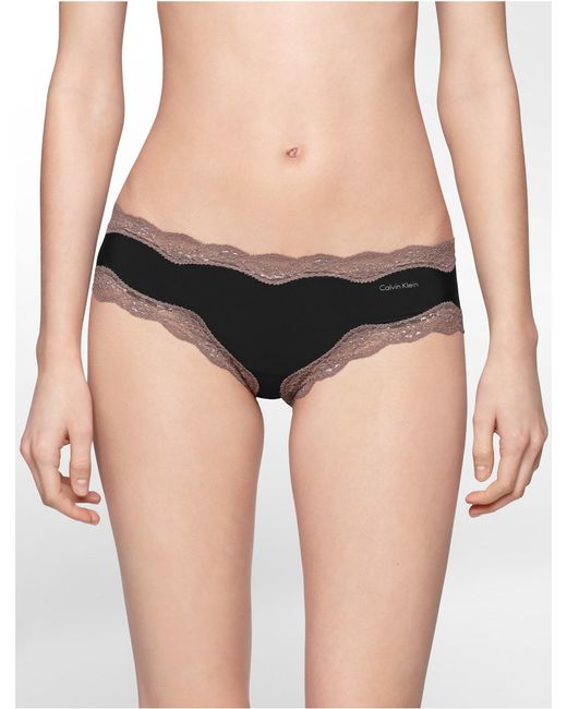 Calvin Klein Black Qd3538 Microfiber Cheeky Hipster Panty With Lace