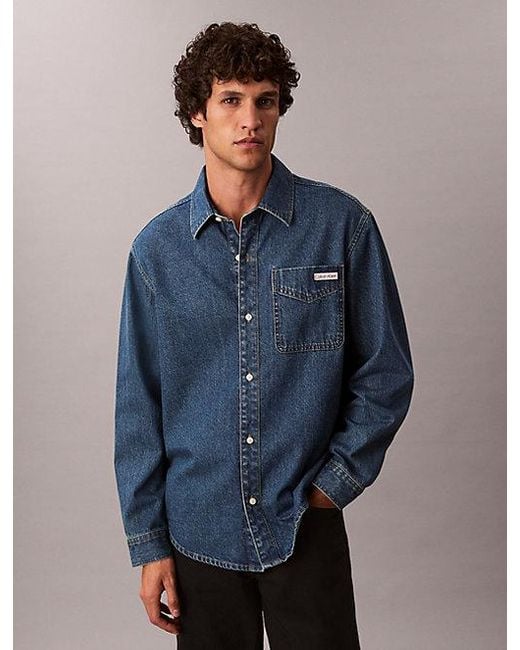 Calvin Klein Klassiek Button-Down Denim Overhemd in het Blue voor heren