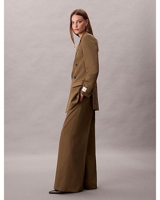 Calvin Klein Wollen Gabardine-Broek Met Wijde Pijpen in het Brown