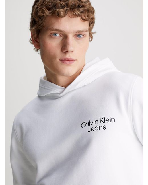 Calvin Klein White Graphic Terry Logo Hoodie for men