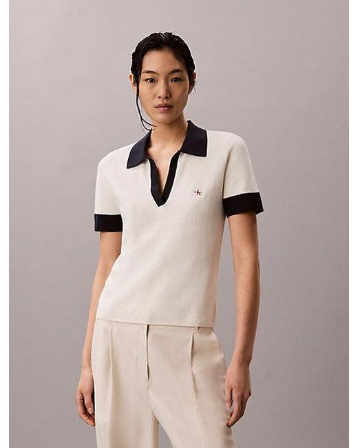 Calvin Klein Natural Jeans Two Tone Cotton Knit Polo Shirt