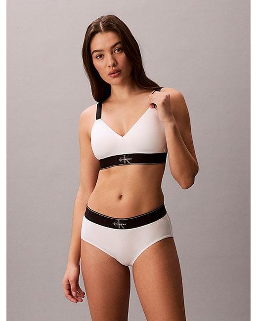 Calvin Klein White Lightly Lined Bralette Graphic Monogram Microfibre Stretch