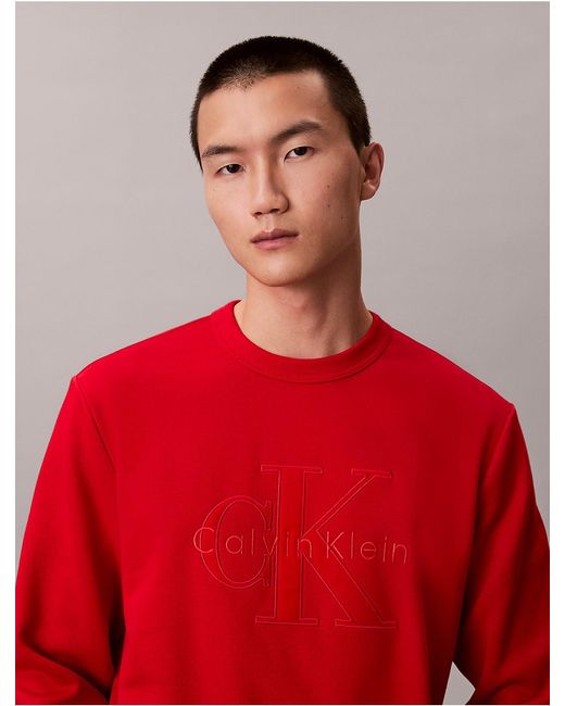 Calvin Klein Red Calvin Klein Fleece Velvet Monologo Graphic Relaxed Sweatshirt for men