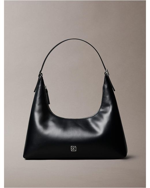 Calvin Klein Gray Monogram Logo Emblem Leather Shoulder Bag