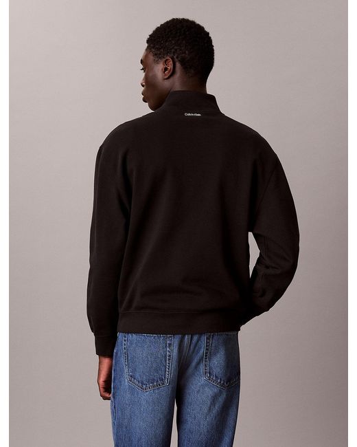 Calvin Klein Blue Cotton Terry Quarter Zip Sweatshirt for men