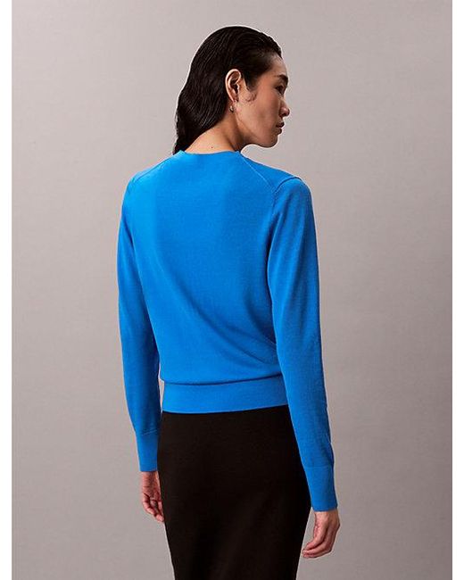 Calvin Klein Blue Merino Wool V Neck Jumper