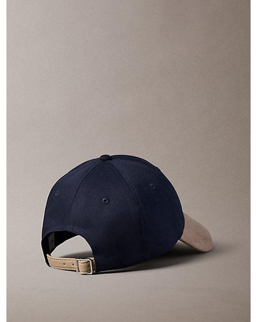Calvin Klein Blue Mixed Media Colourblock Emblem Logo Cap for men