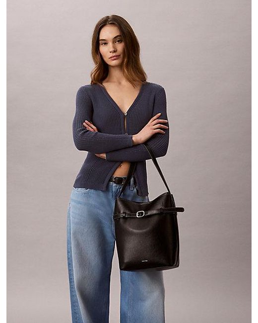 Calvin Klein Black Buckle Laptop Bucket Bag