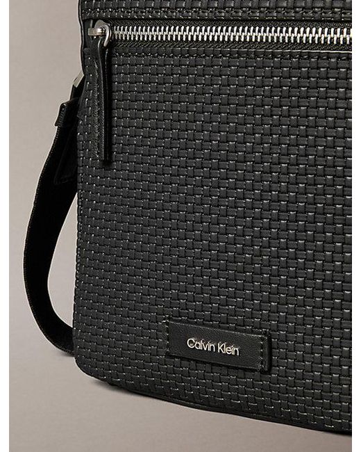 Calvin Klein Black Embossed Woven Reporter Bag for men