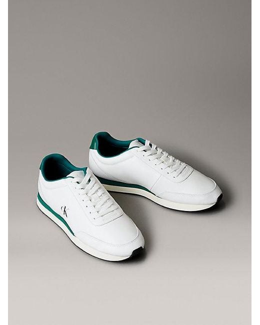 Calvin Klein Leren Hardloopsneakers Met Signature Logo in het Metallic voor heren