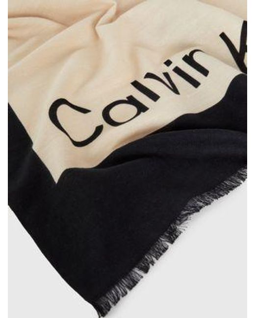 Calvin Klein Black Logo-Schal aus Leinen-Mix