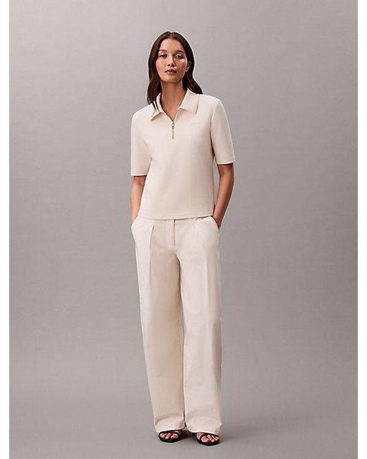 Calvin Klein Natural Short Sleeve Zip Polo Top