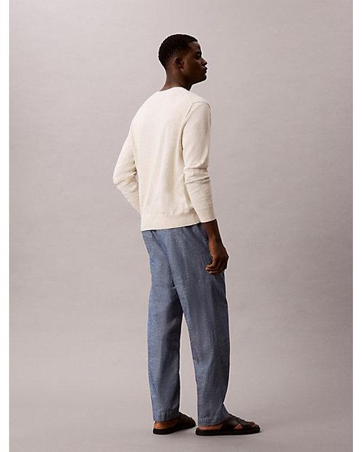 Calvin Klein Blue Jeans Cotton Chambray Drawstring Trousers for men