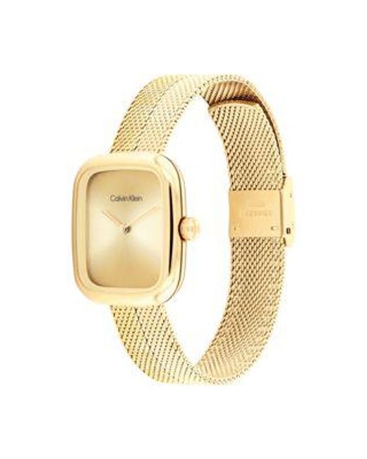 Reloj pulsera de malla cuadrada esculpida Calvin Klein de color Metallic