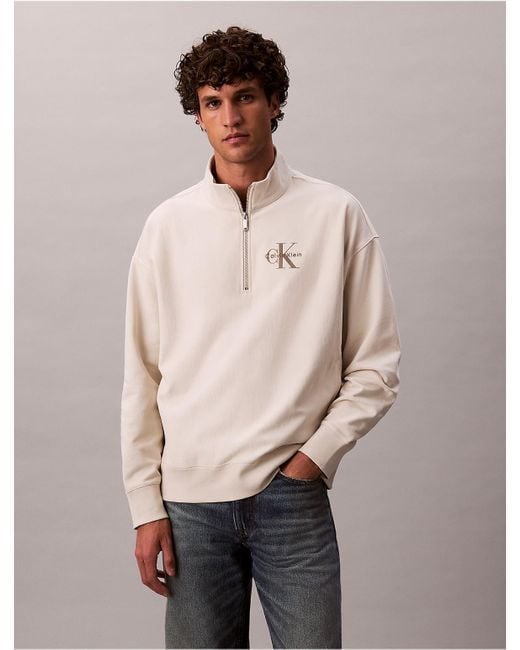 Calvin Klein Natural Calvin Klein Monologo Premium Terry Quarter Zip Sweatshirt for men