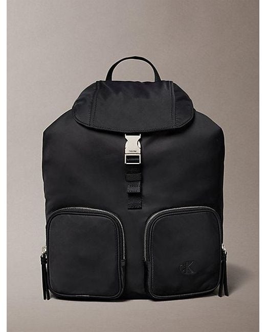 Calvin Klein Black Soft Satin Nylon Flap Backpack