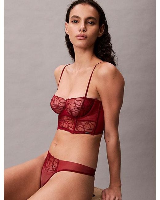 Calvin Klein Red Unlined Balconette Bra Ck Floral Lace