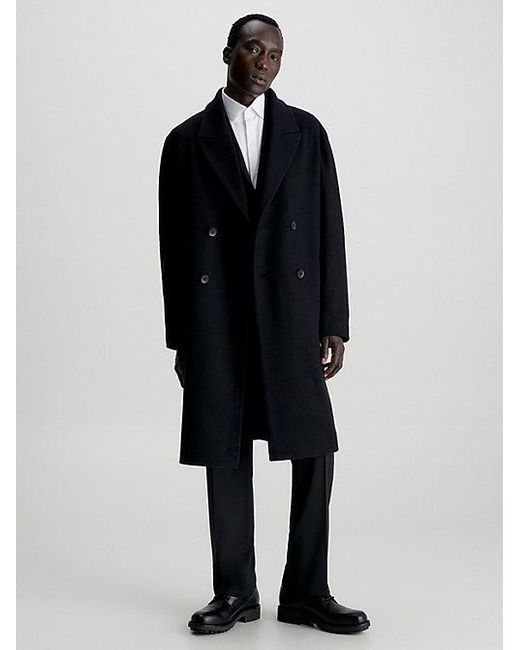 Calvin Klein Zweireiher-Mantel aus Wolle und Kaschmir in Black für Herren