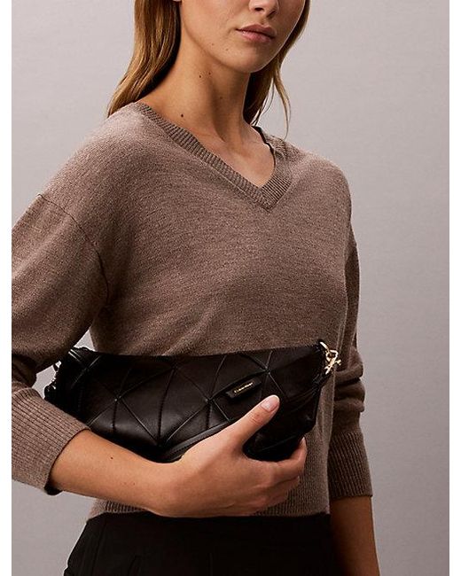 Calvin Klein Gray Woven Emblem Shoulder Bag