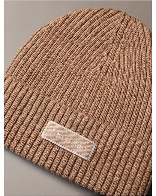 Calvin Klein Natural Logo Patch Rib Beanie