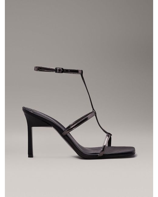 Calvin Klein Gray Lacquered Leather Gladiator Sandals