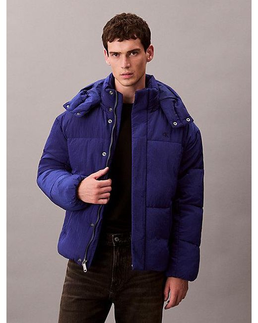 Calvin Klein Oversized Doorgestikt Pufferjack Met Logo in het Blue voor heren