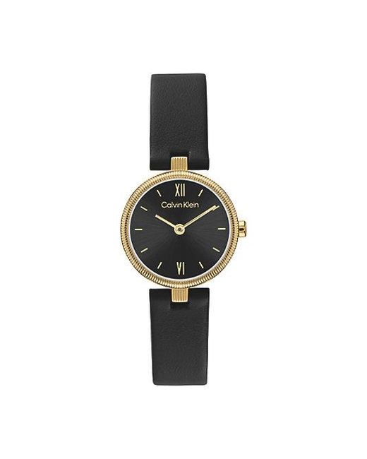 Calvin Klein White Gleam Plated Leather Strap Watch