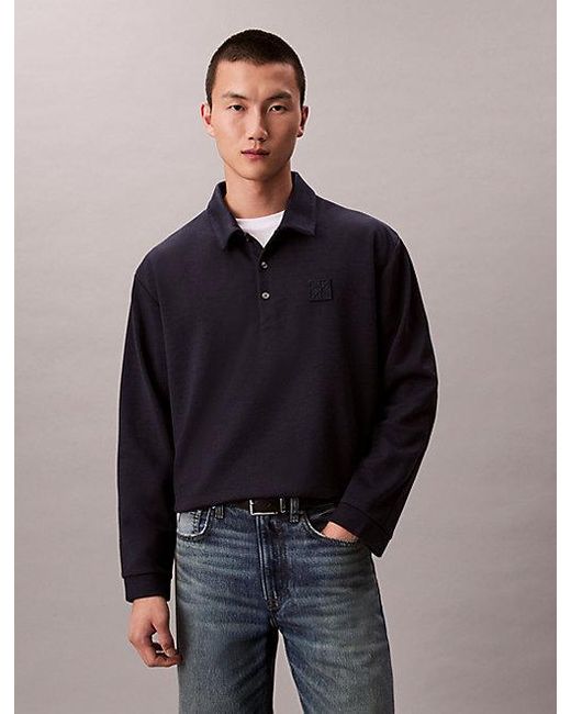 Calvin Klein Blue Monogram Logo Emblem Relaxed Jumper for men