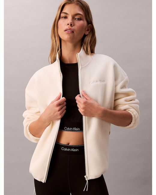 Calvin Klein Natural Relaxed Fleece Mock Neck Jacket
