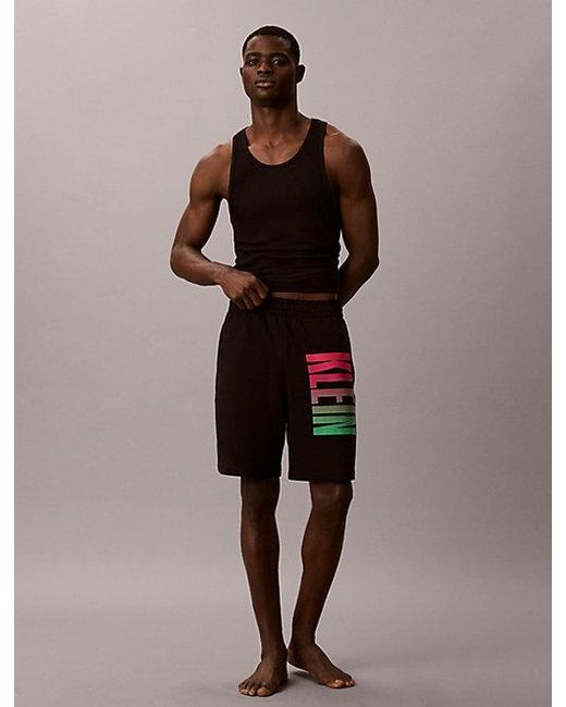 Calvin Klein Black Jeans Cotton Terry Jogger Shorts Pride for men