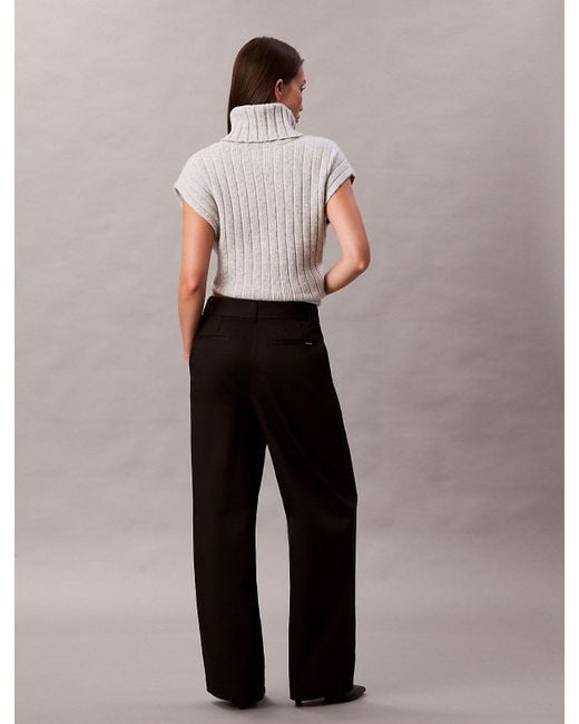 Calvin Klein Black Cotton Twill Belted Trousers