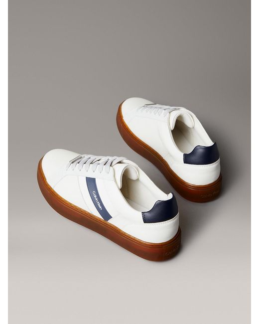 Calvin Klein Metallic Leather Logo Tape Trainers for men