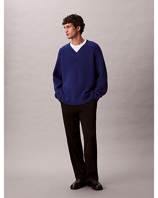 Calvin Klein Pullover Mit V-Ausschnitt Aus Wollgemisch in Blue für Herren