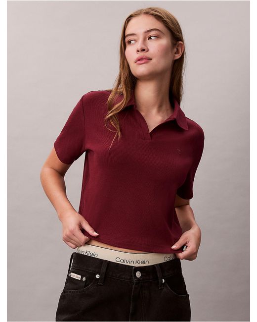 Calvin Klein Red Calvin Klein Cotton Contour Rib Polo Tee