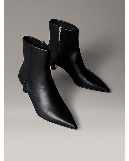 Calvin Klein Leren Enkellaarzen Met Kitten Heel En Rits in het Black